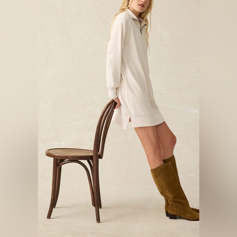 Faherty Legend Quarter Zip Dress Off White NWT size small - Picture 3 of 11